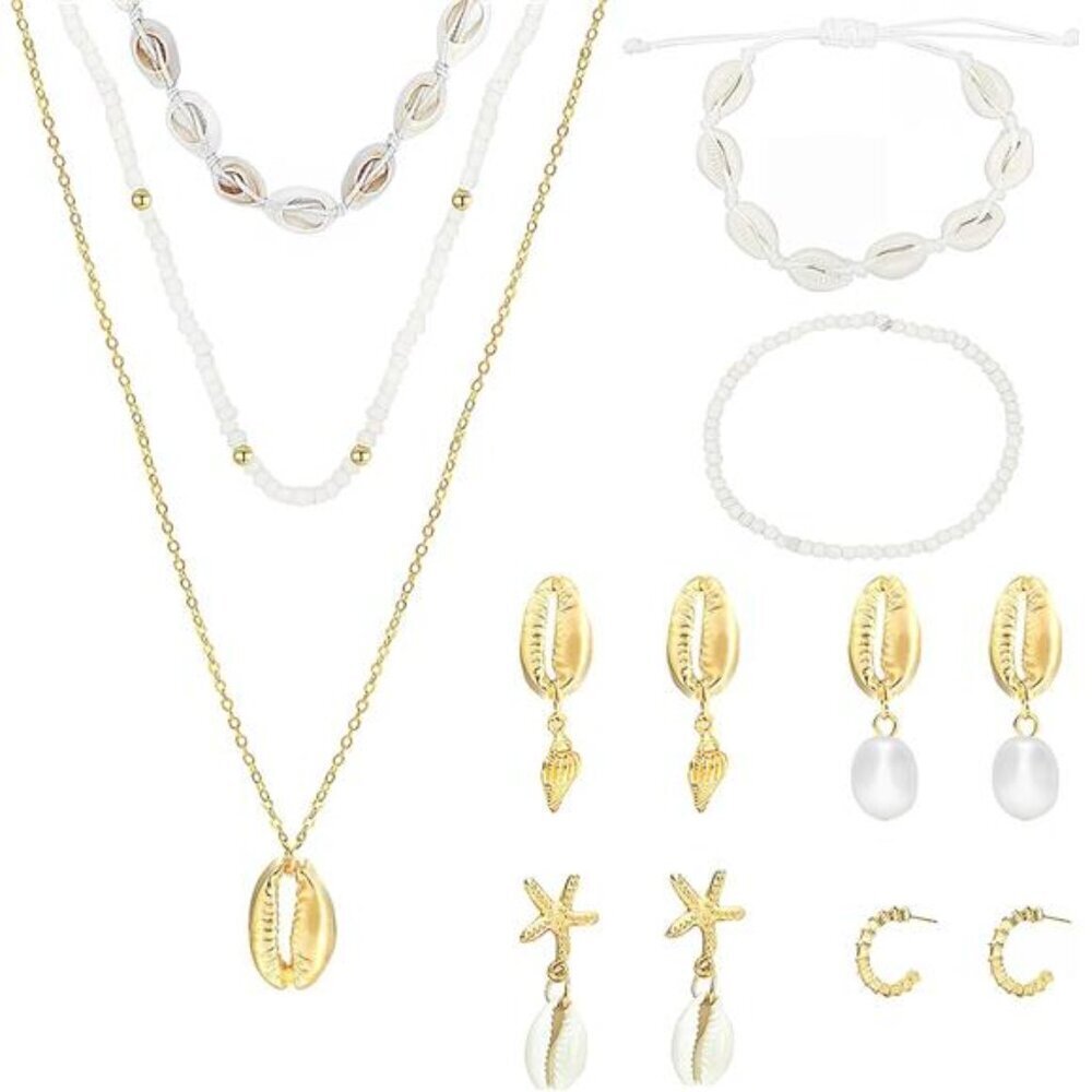 9 Piece Gold Jewelry Set for Women Fashion Costume Jewelry Gold Summer Chic